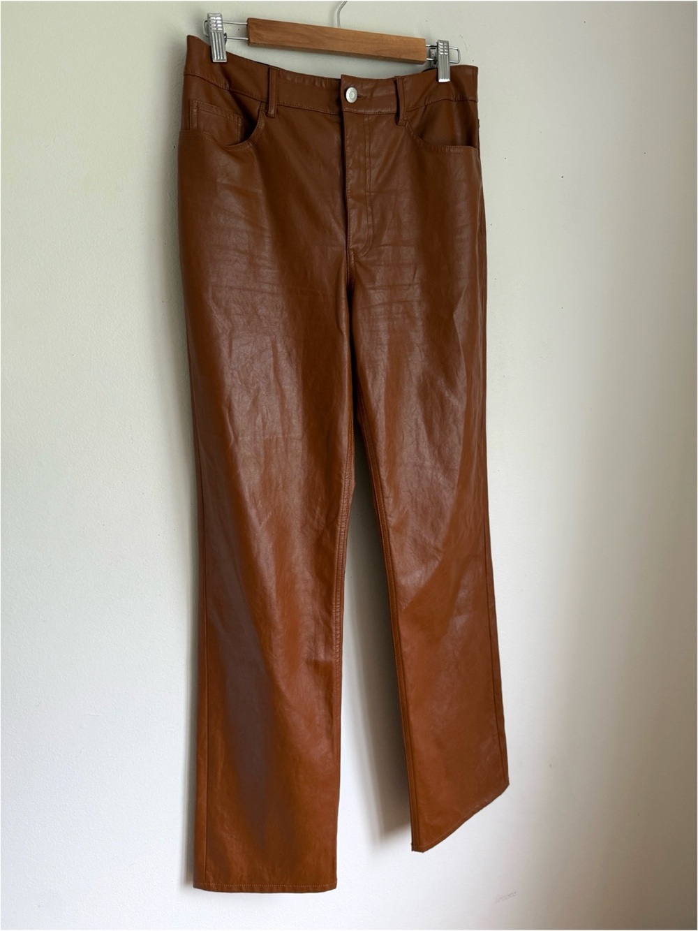 ALC Freddie Faux Leather Pants in Cognac Brown - Picture 4 of 7